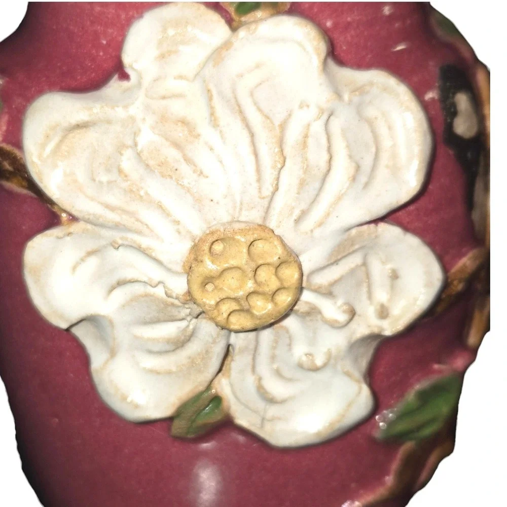 Judy Jones Pottery VTG Dogwood & Chickadee Bud Vase Signed Small‎ Pink 2002 EUC!